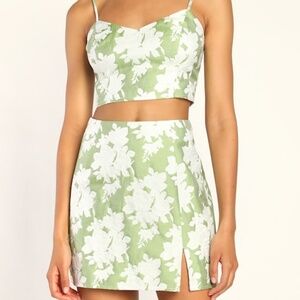 Lulus Feelin' Flirty Light Green Floral Jacquard Mini Skirt - Size M